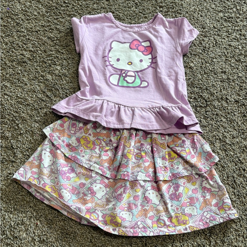 Girls Hello Kitty Lavender Ruffle Skirt Top Set Size 4T Sanrio